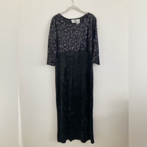 Vintage Bentley Crushed Velvet Black Velvet Dress Maxi Glitter 90s Y2K Medium - Picture 1 of 12